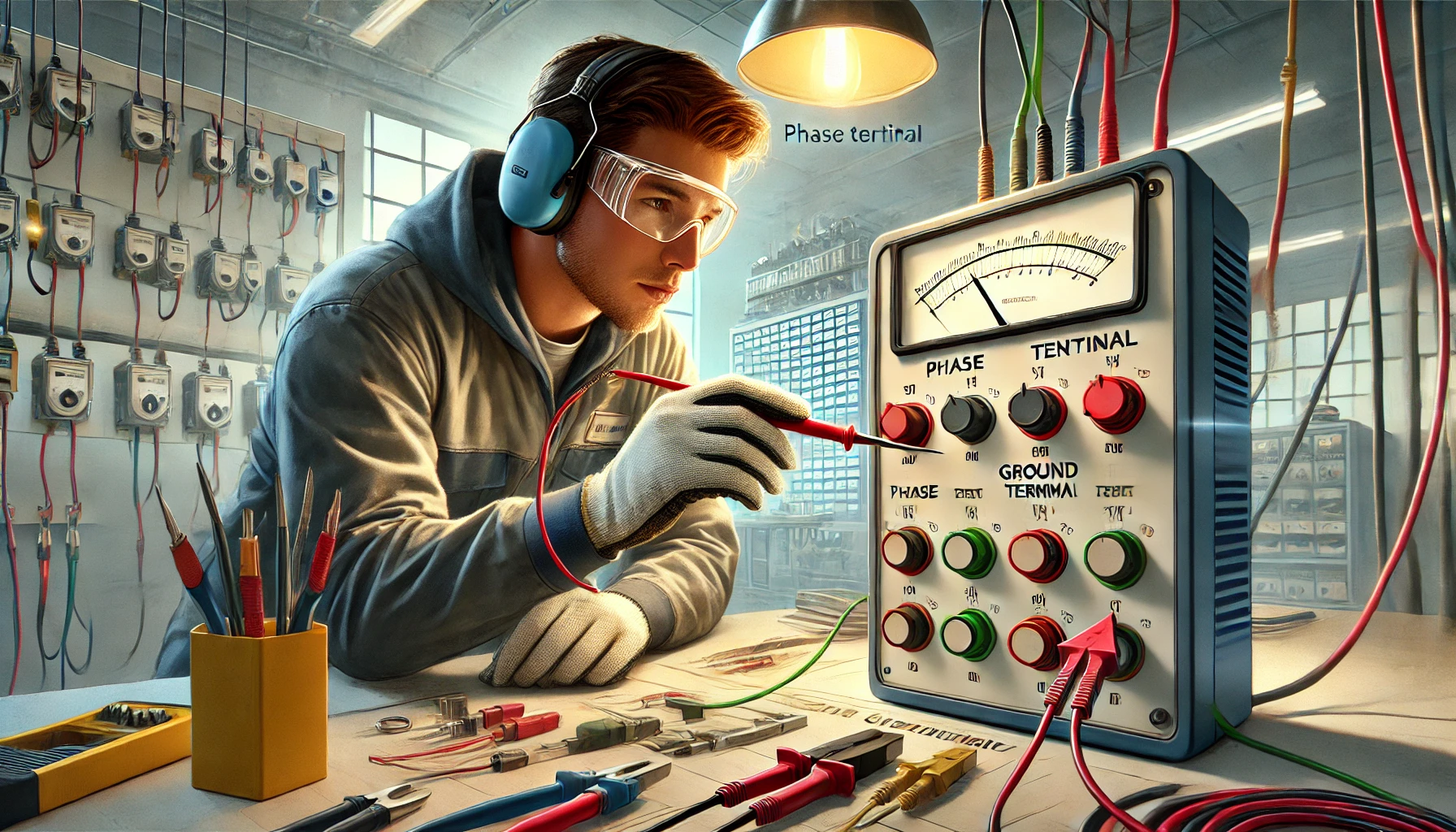 Técnico utilizando un megóhmetro para verificar el aislamiento