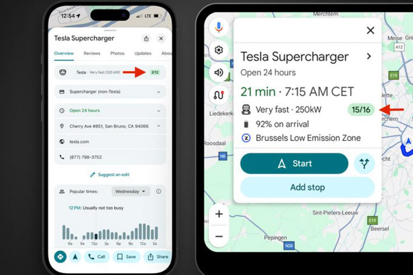Station de recharge Tesla Supercharger intégrée à Google Maps