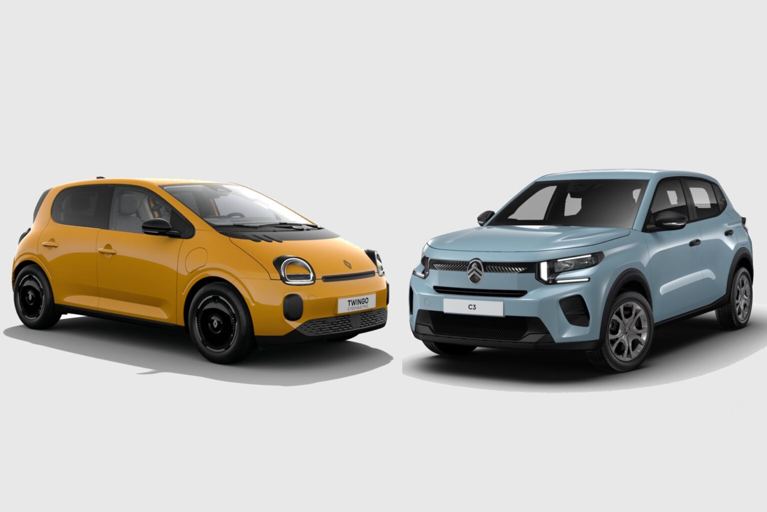 Comparaison visuelle entre la nouvelle Renault Twingo électrique et la Citroën C3 électrique