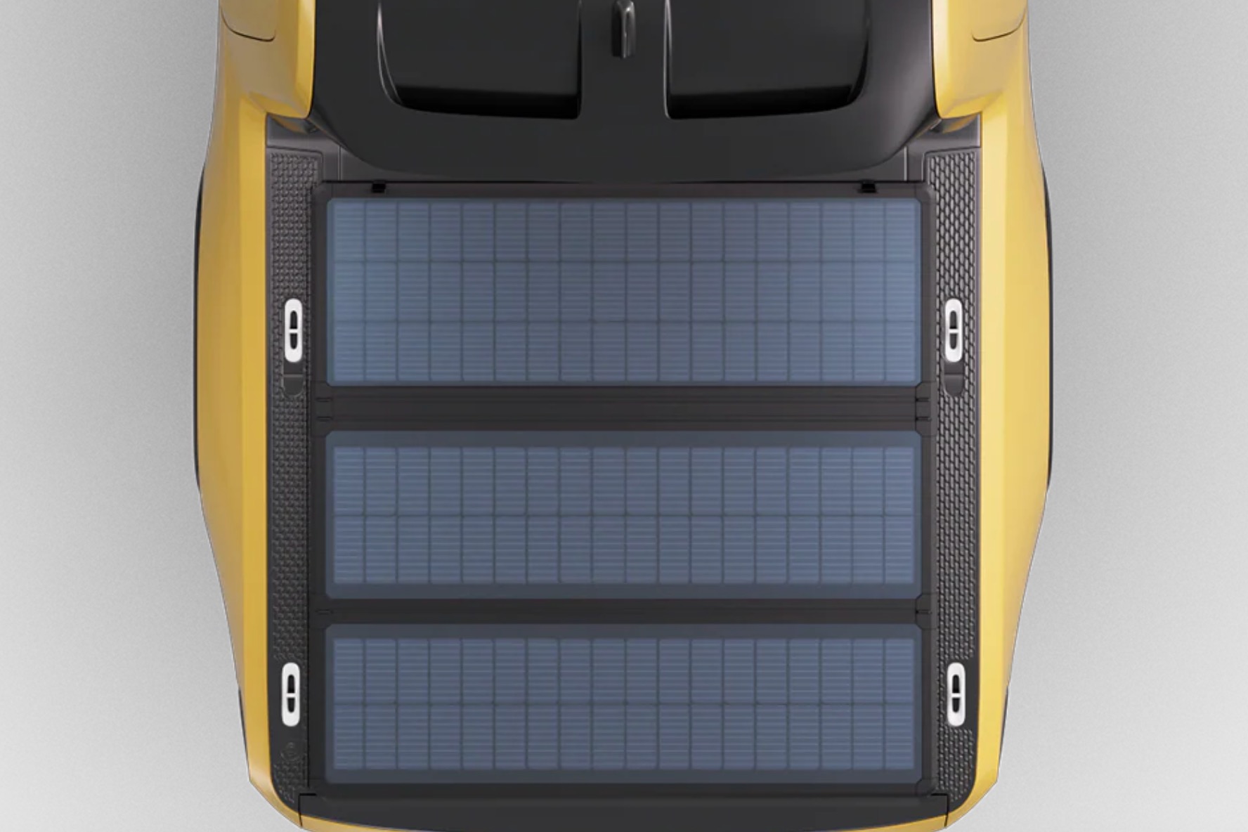 Overhead view of Worksport Solis solar tonneau cover on a Rivian R1T